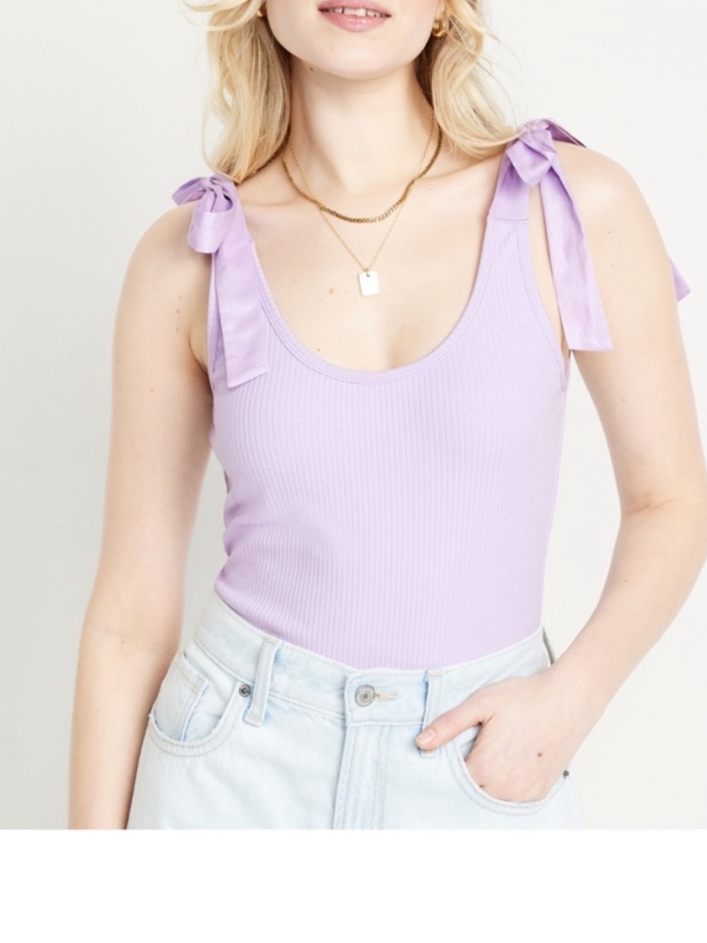 Old Navy Pastel Purple Medium Tie-Shoulder Ribbed Body Suit Spring Summer Lilac